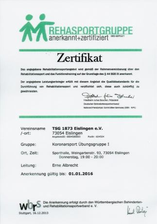Zertifikat Koronarsport Übungsgruppe 1
